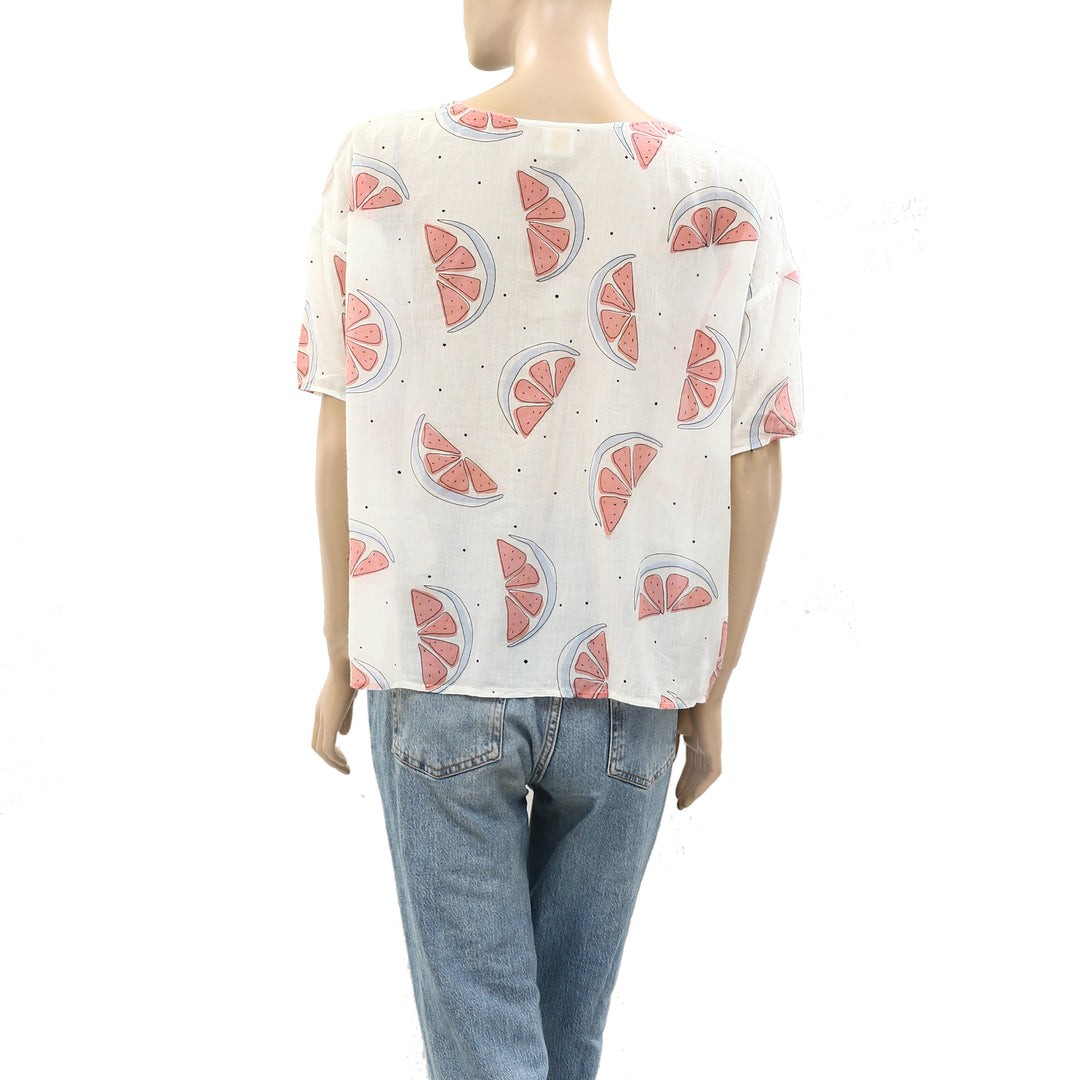 Des Petits Hauts Gisela Grapefruit Printed Blouse Top