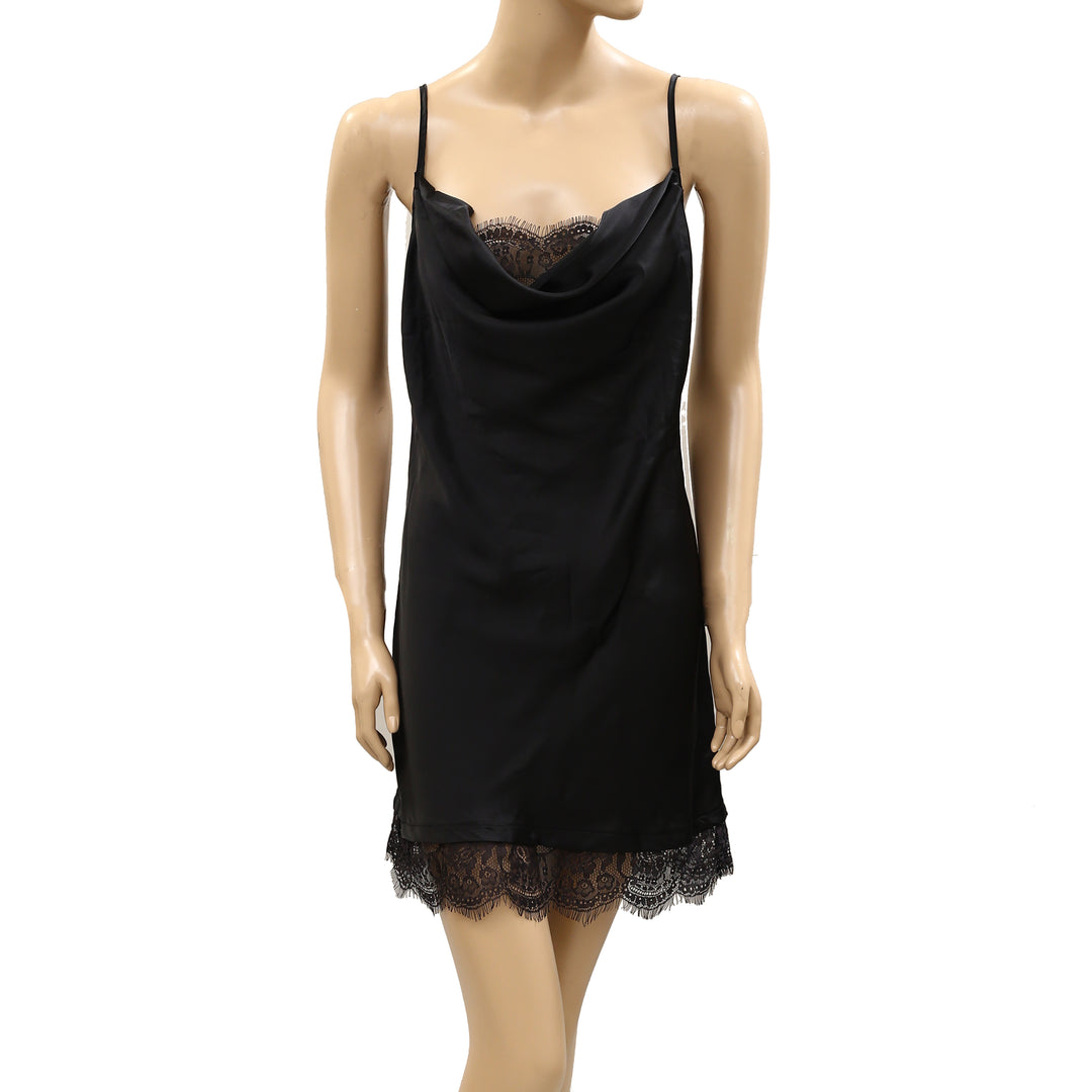 Out From Under Goodnight Kiss Lace Trim Cowl Neck Satin Slip Dress