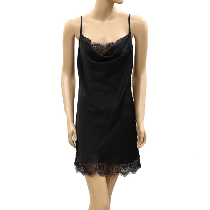 Out From Under Goodnight Kiss Lace Trim Cowl Neck Satin Slip Dress