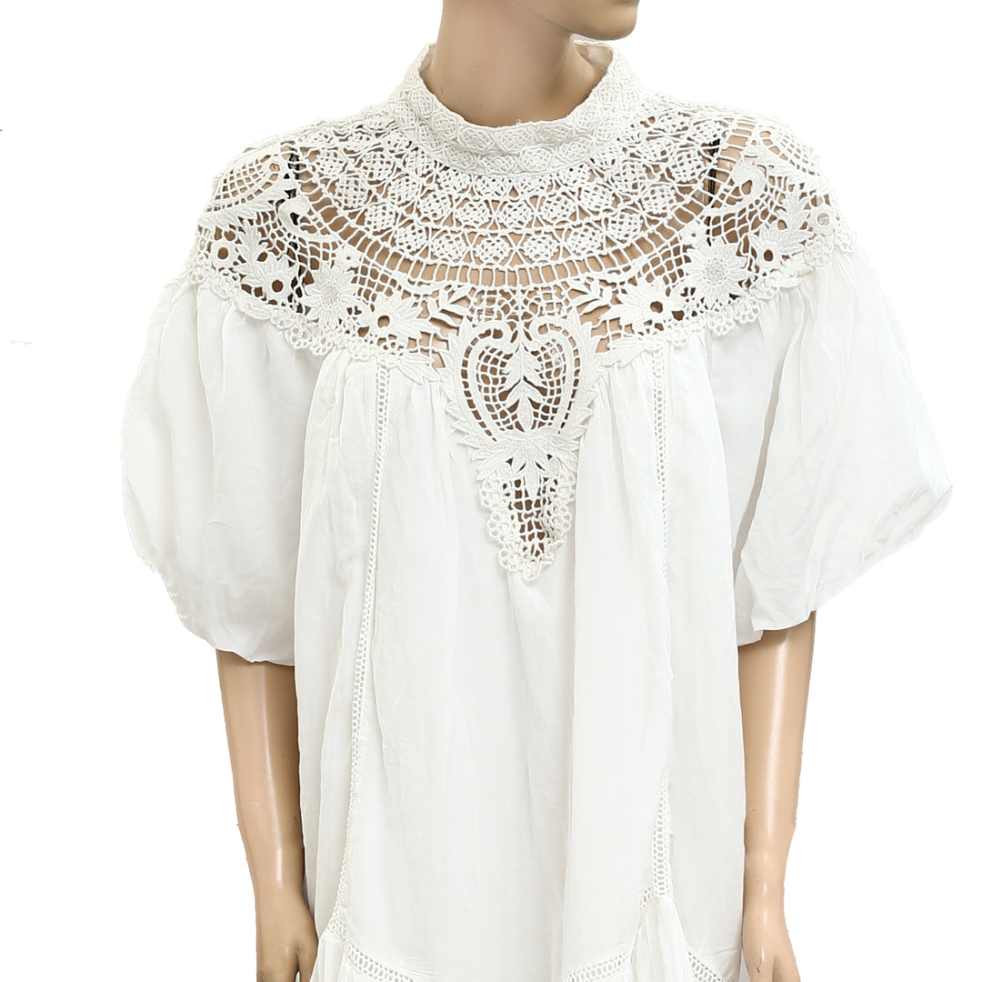 By Anthropologie High-Neck Lace Tunic Mini Dress