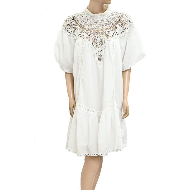 By Anthropologie High-Neck Lace Tunic Mini Dress