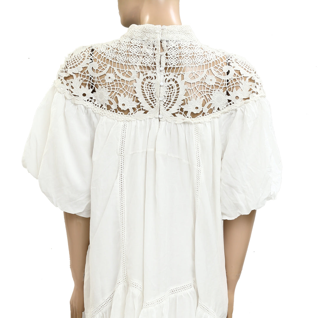 By Anthropologie High-Neck Lace Tunic Mini Dress