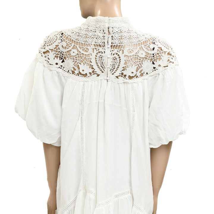 By Anthropologie High-Neck Lace Tunic Mini Dress
