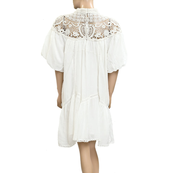 By Anthropologie High-Neck Lace Tunic Mini Dress