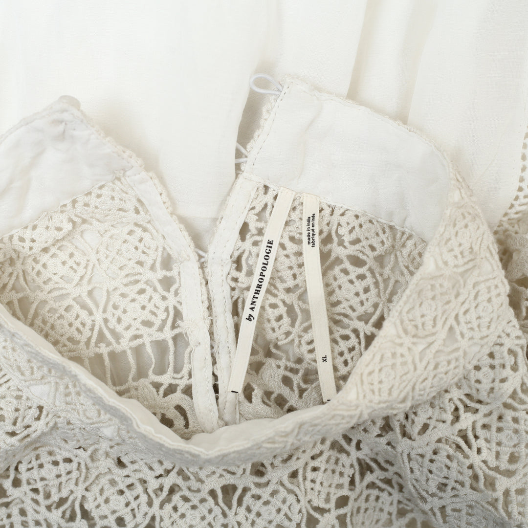 By Anthropologie High-Neck Lace Tunic Mini Dress