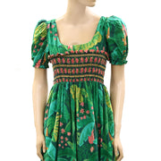 Anthropologie Farm Rio Short-Sleeve Square-Neck Ruched Maxi Dress