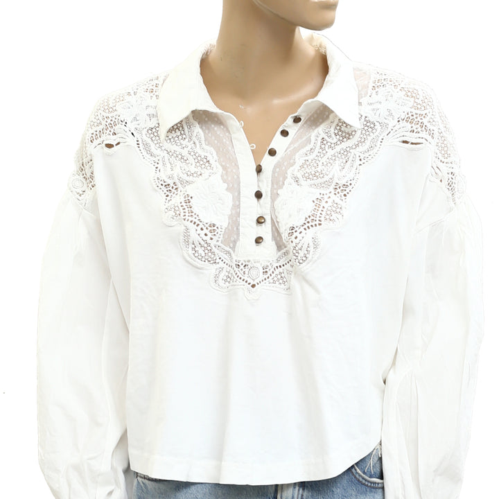Maeve Anthropologie Puff-Sleeve Collared Yoke Blouse Top