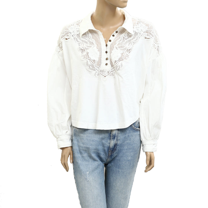 Maeve Anthropologie Puff-Sleeve Collared Yoke Blouse Top