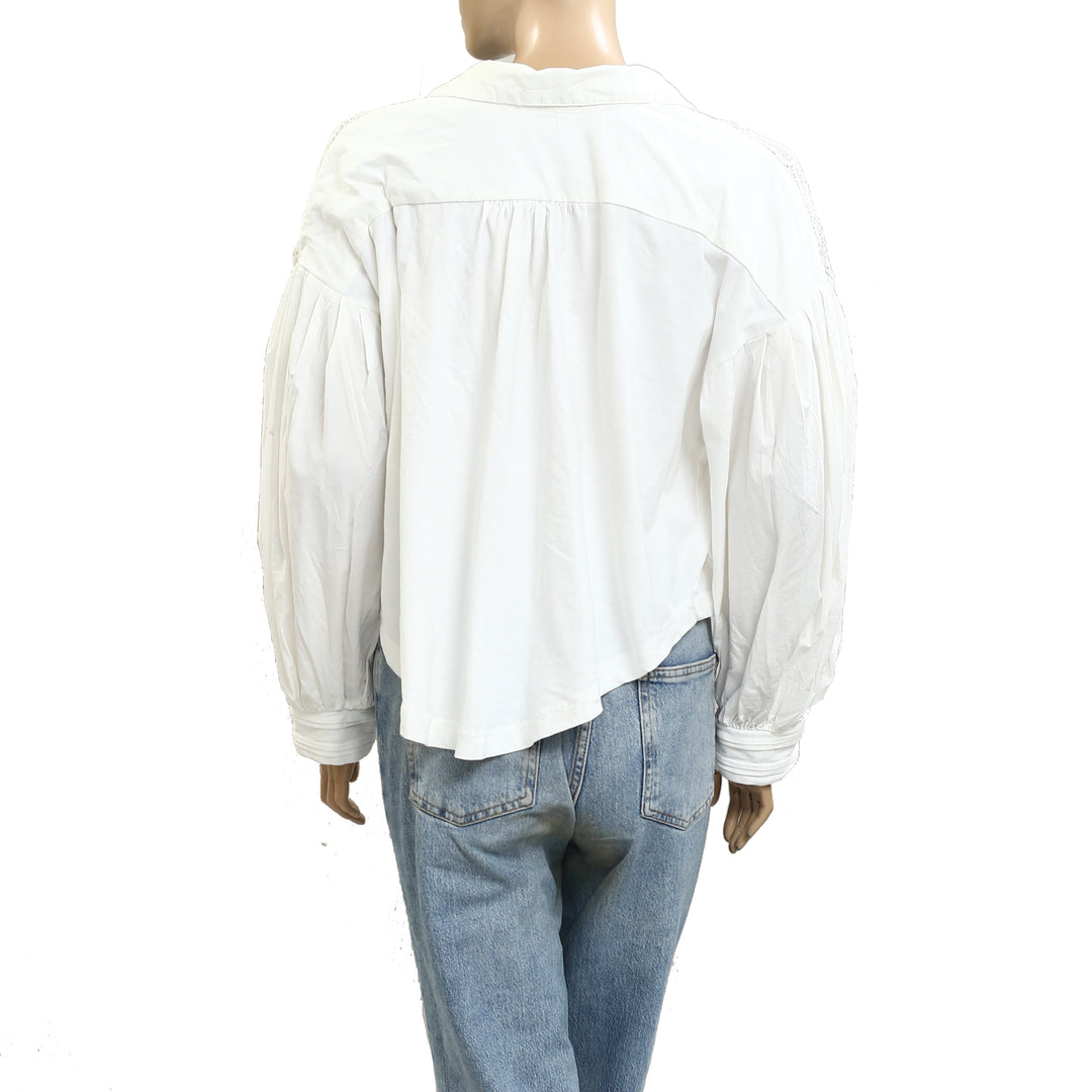 Maeve Anthropologie Puff-Sleeve Collared Yoke Blouse Top