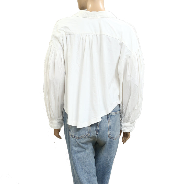 Maeve Anthropologie Puff-Sleeve Collared Yoke Blouse Top