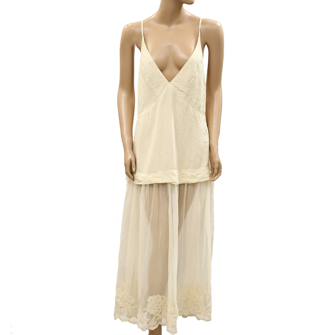 By Anthropologie Celandine Sleeveless Sheer Linen Maxi Slip Dress