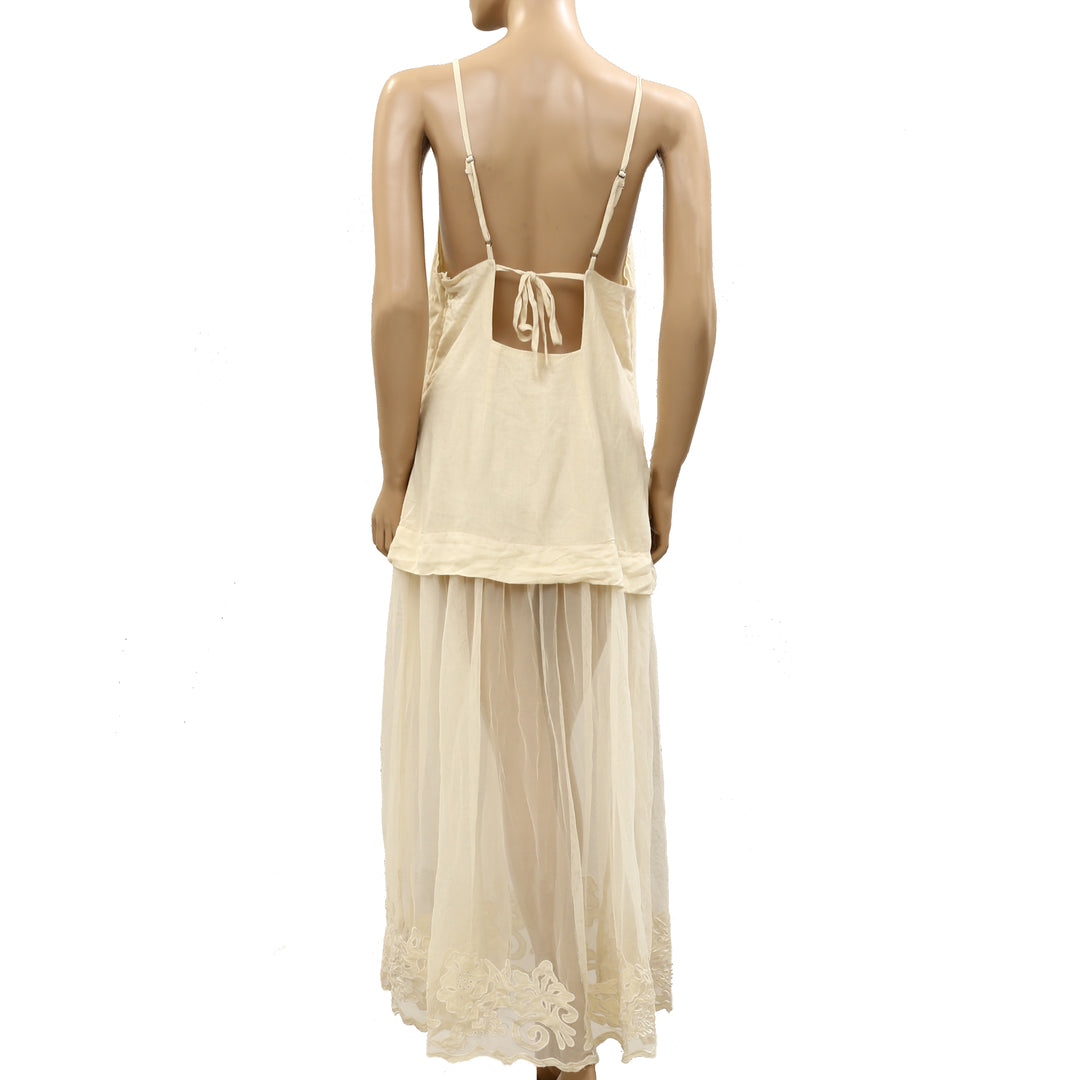 By Anthropologie Celandine Sleeveless Sheer Linen Maxi Slip Dress