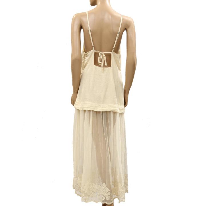 By Anthropologie Celandine Sleeveless Sheer Linen Maxi Slip Dress