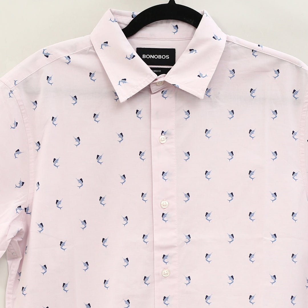 Bonobos Pink Swordfish Print Stretch Riviera Shirt