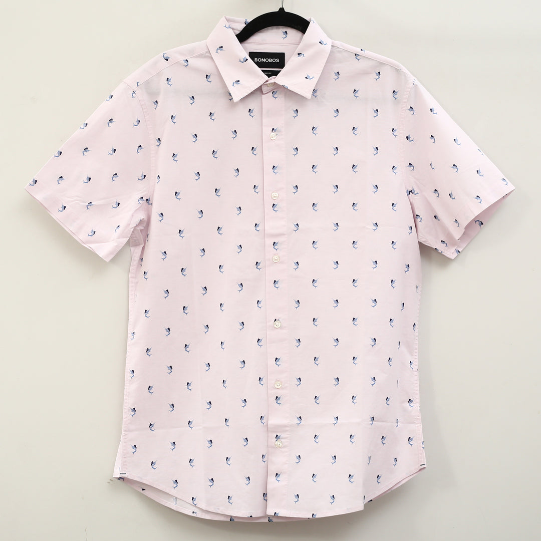 Bonobos Pink Swordfish Print Stretch Riviera Shirt