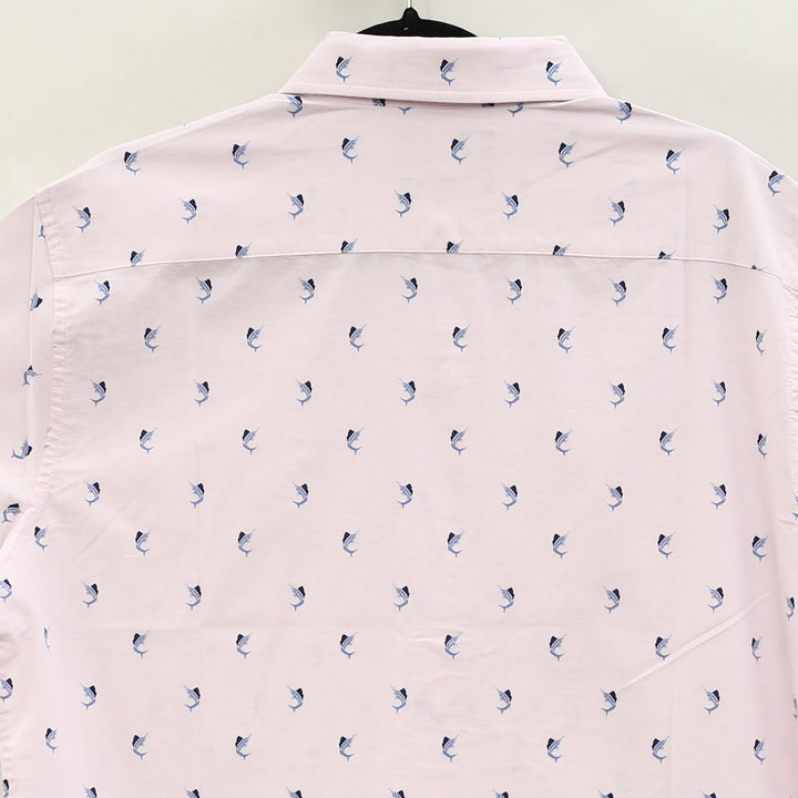 Bonobos Pink Swordfish Print Stretch Riviera Shirt