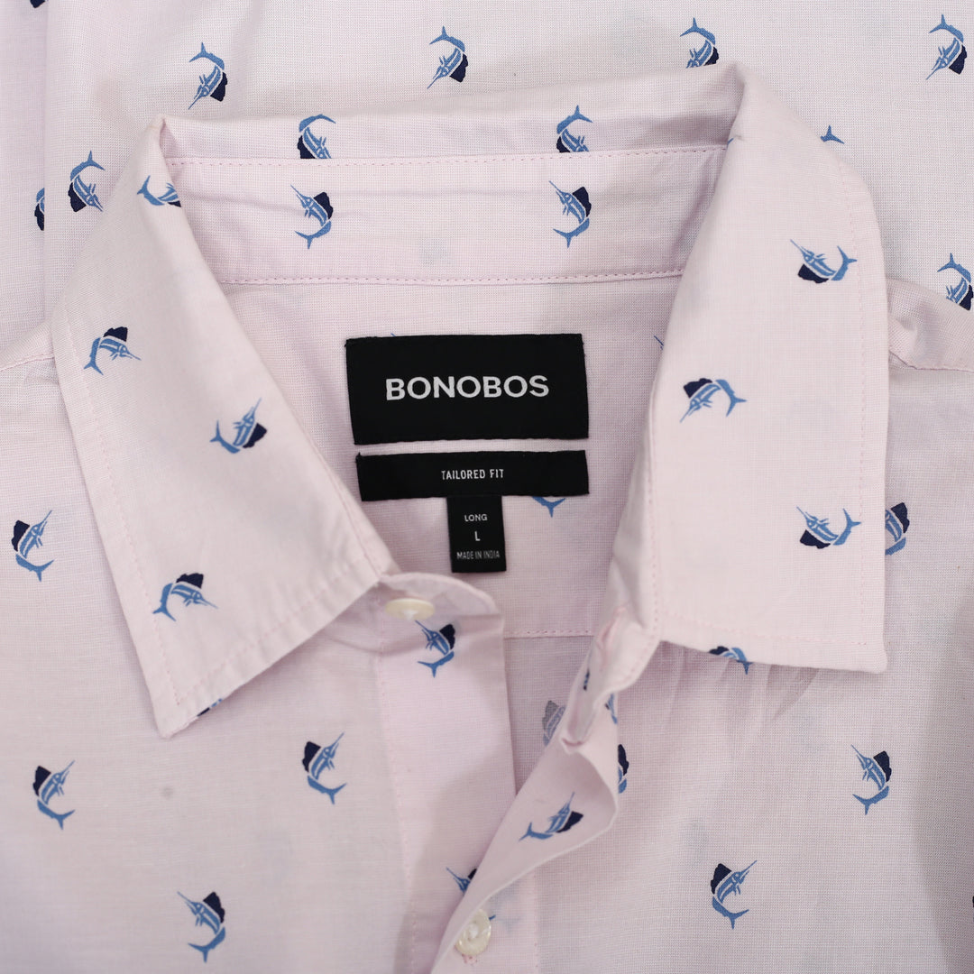 Bonobos Pink Swordfish Print Stretch Riviera Shirt