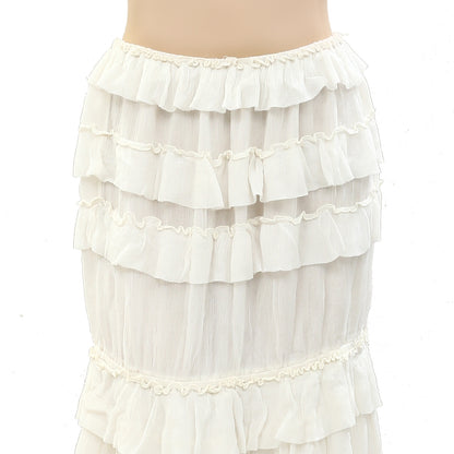 Belair Tiered Ivory Solid Skirt Ruffle Pull-on Beach Wear