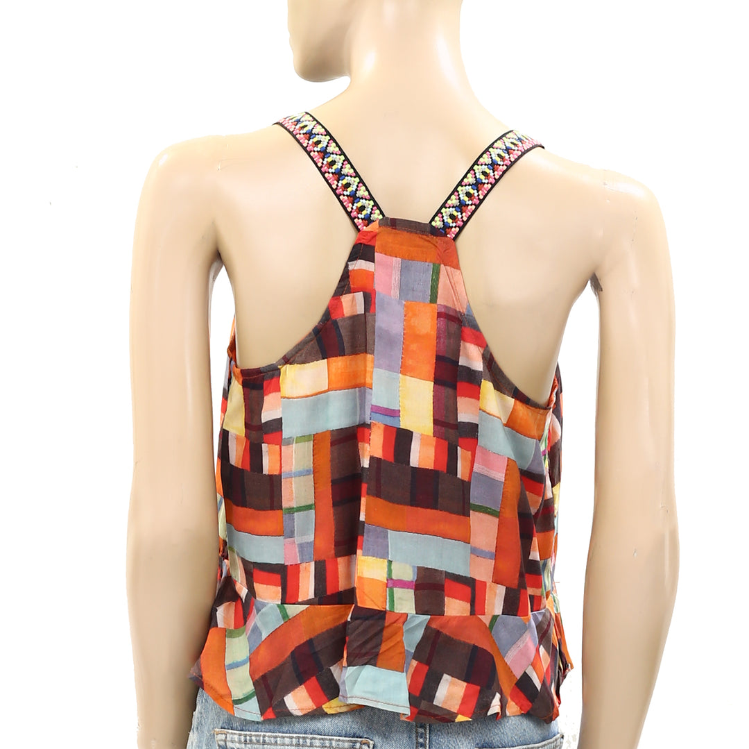 Pilcro Anthropologie Buttondown Embroidered Peplum Tank Top