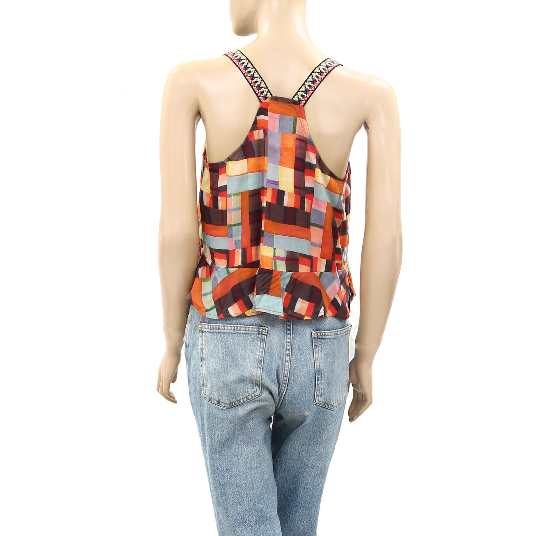 Pilcro Anthropologie Buttondown Embroidered Peplum Tank Top