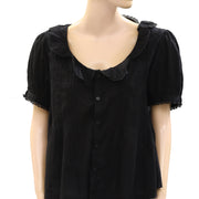 Sandy Liang Buttondown Lace Pintuck Blouse Top