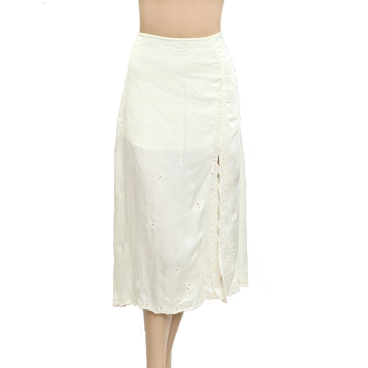 Anthropologie Floral Eyelet Embordered Midi Skirt