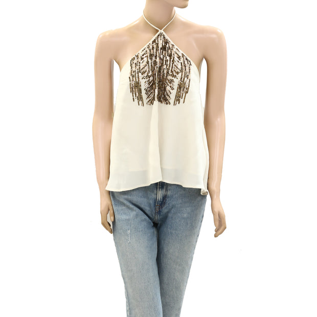 Free People Sequin Embellished Halter Tank Blouse Top