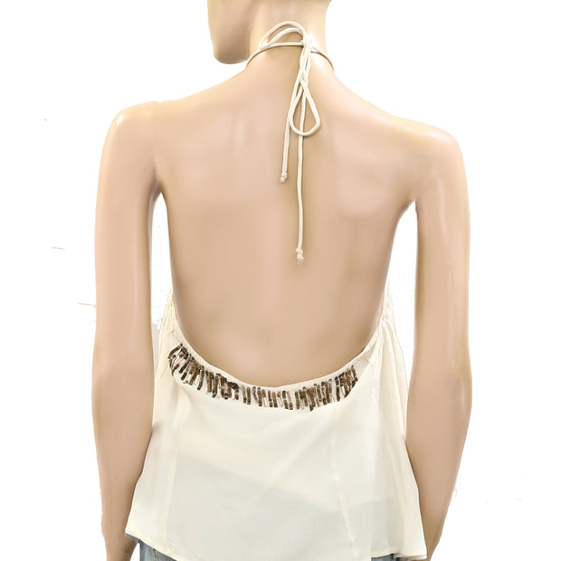 Free People Sequin Embellished Halter Tank Blouse Top