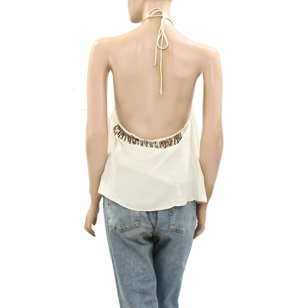 Free People Sequin Embellished Halter Tank Blouse Top