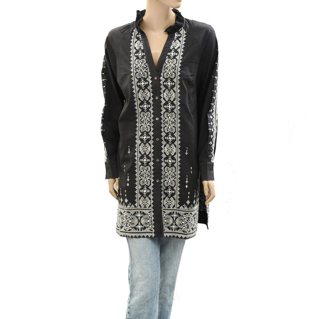 Odd Molly Anthropologie Ruffle Embroidered Mini Dress
