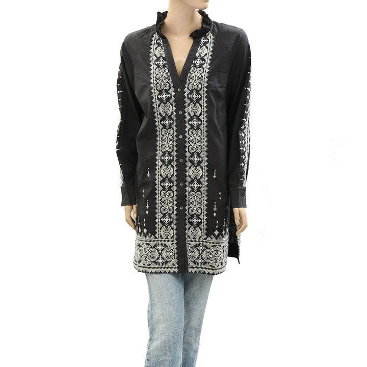 Odd Molly Anthropologie Ruffle Embroidered Mini Dress