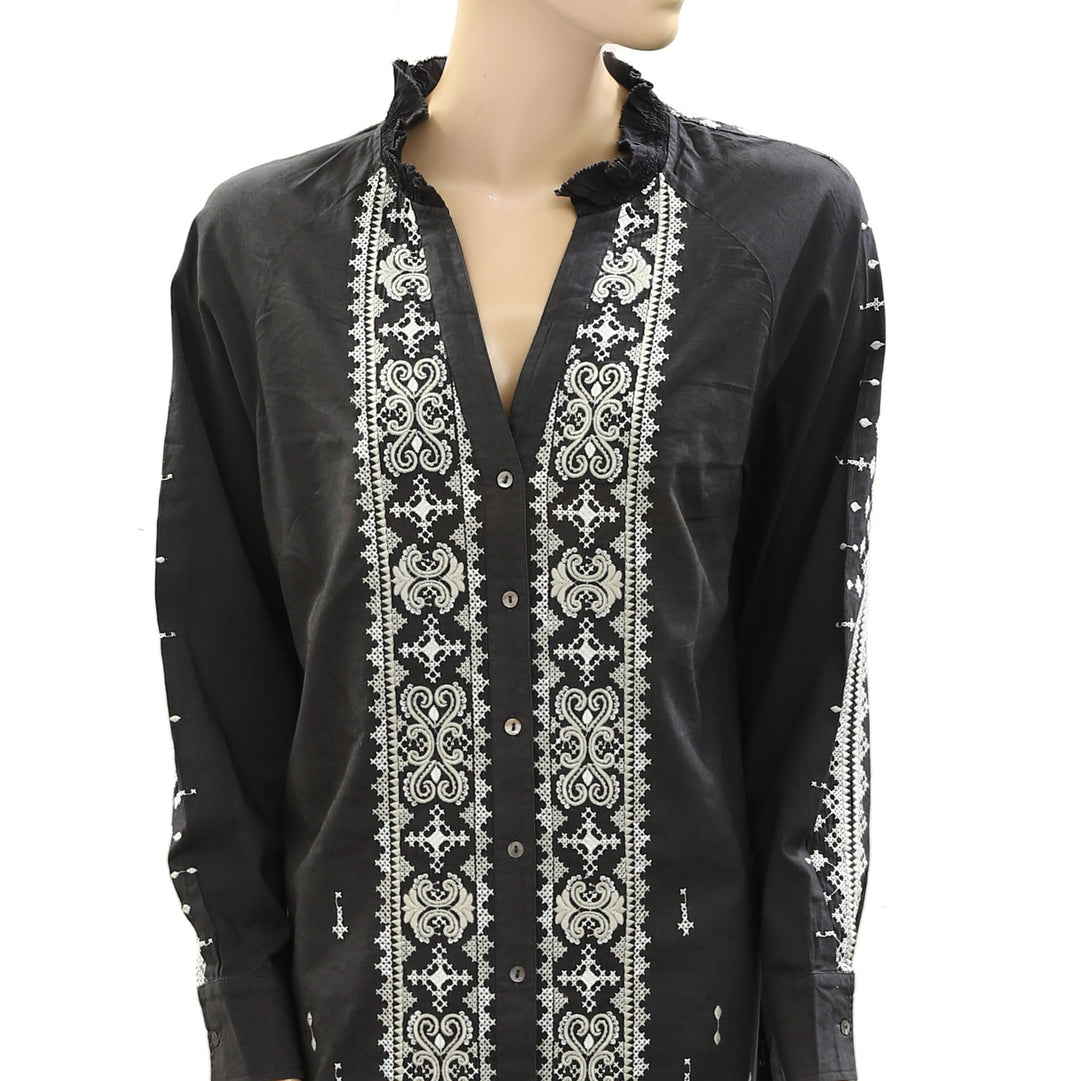 Odd Molly Anthropologie Ruffle Embroidered Mini Dress