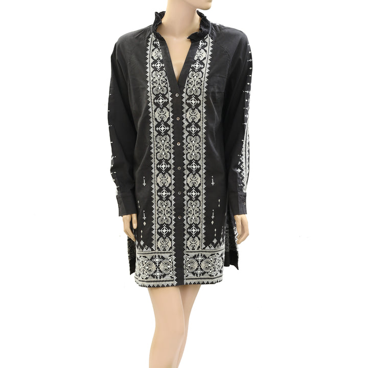 Odd Molly Anthropologie Ruffle Embroidered Mini Dress