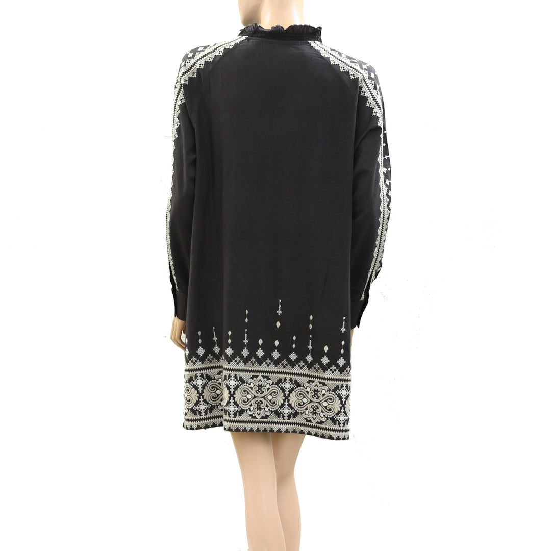 Odd Molly Anthropologie Ruffle Embroidered Mini Dress