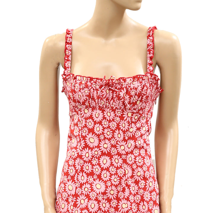 Free People Lucinda Floral Print Smocked Ruffled Sleeveless Midi Dress