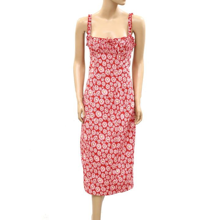 Free People Lucinda Floral Print Smocked Ruffled Sleeveless Midi Dress