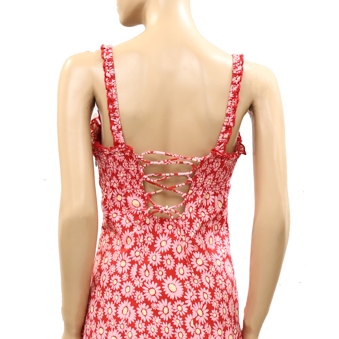 Free People Lucinda Floral Print Smocked Ruffled Sleeveless Midi Dress