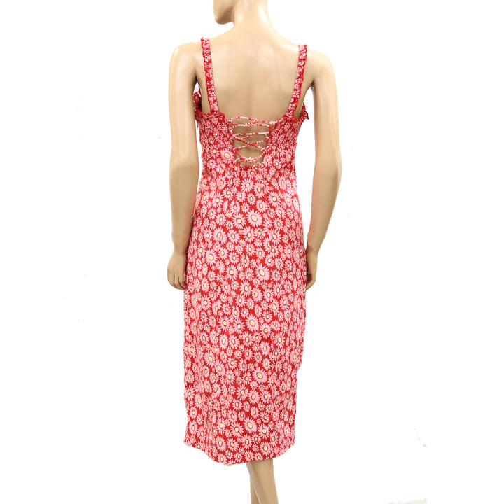 Free People Lucinda Floral Print Smocked Ruffled Sleeveless Midi Dress