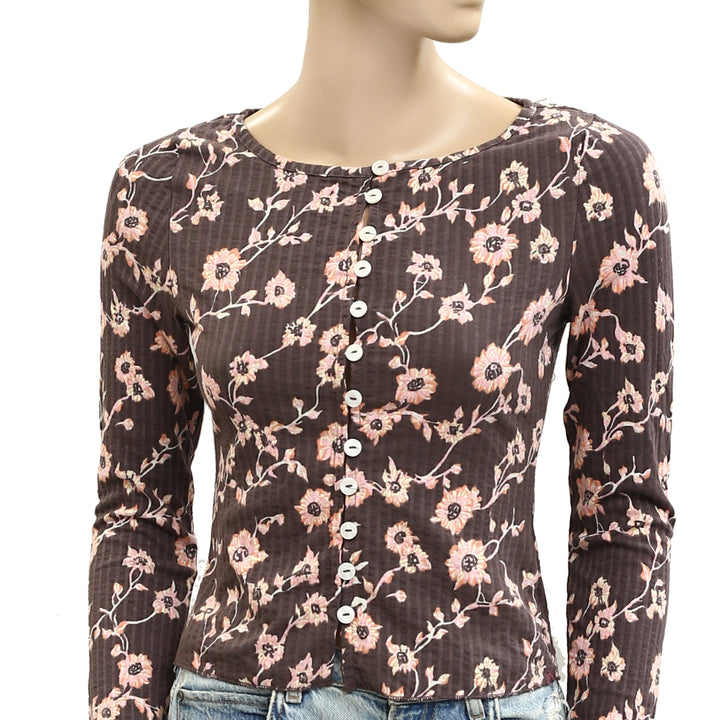 Free People Tilly Long-Sleeve Printed Cardi Blouse Top