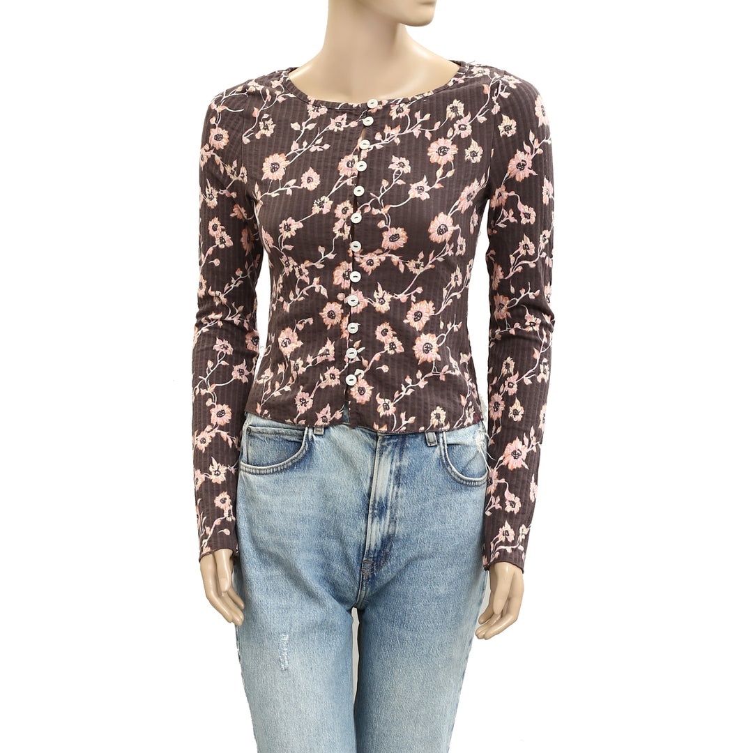 Free People Tilly Long-Sleeve Printed Cardi Blouse Top