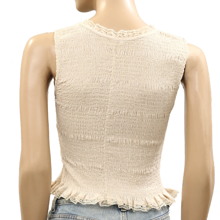 Free People Smocked Solid Top Lace button-front style ruffled trims
