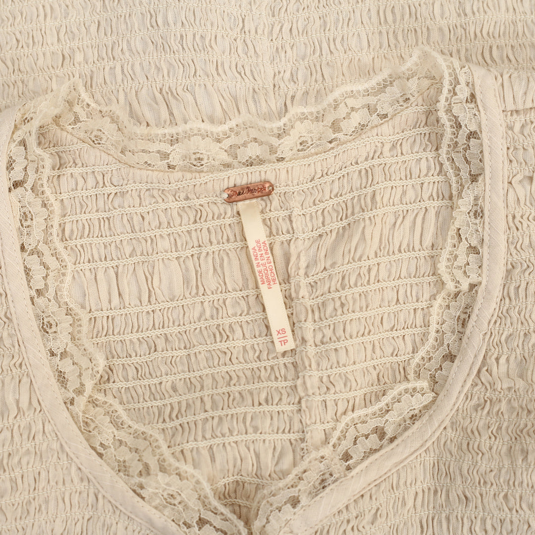 Free People Smocked Solid Top Lace button-front style ruffled trims