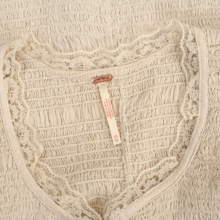Free People Smocked Solid Top Lace button-front style ruffled trims