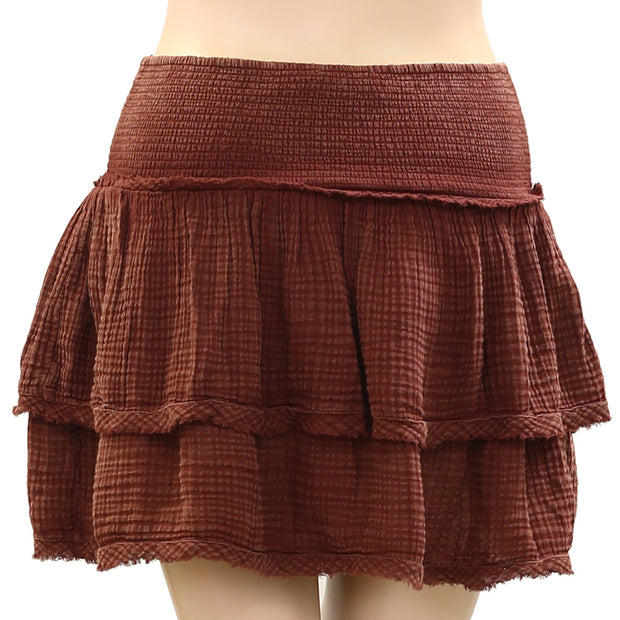 By Anthropologie Smocked Tiered Solid Mini Skirt