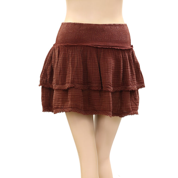 By Anthropologie Smocked Tiered Solid Mini Skirt