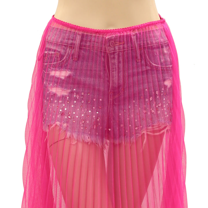By Anthropologie Sunburst Pleated Sheer Midi Skirt