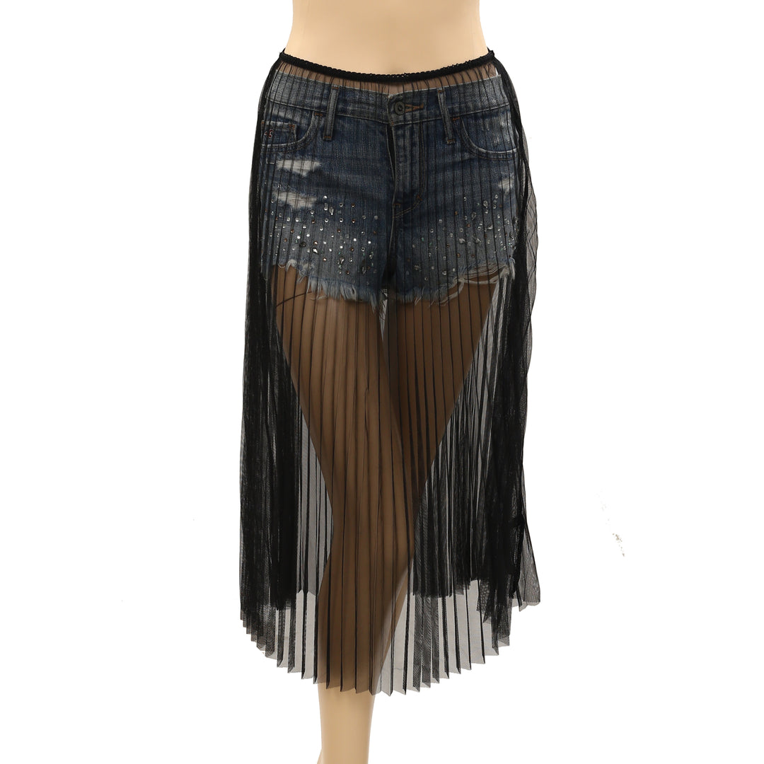 By Anthropologie Sunburst Pleated Sheer Midi Skirt