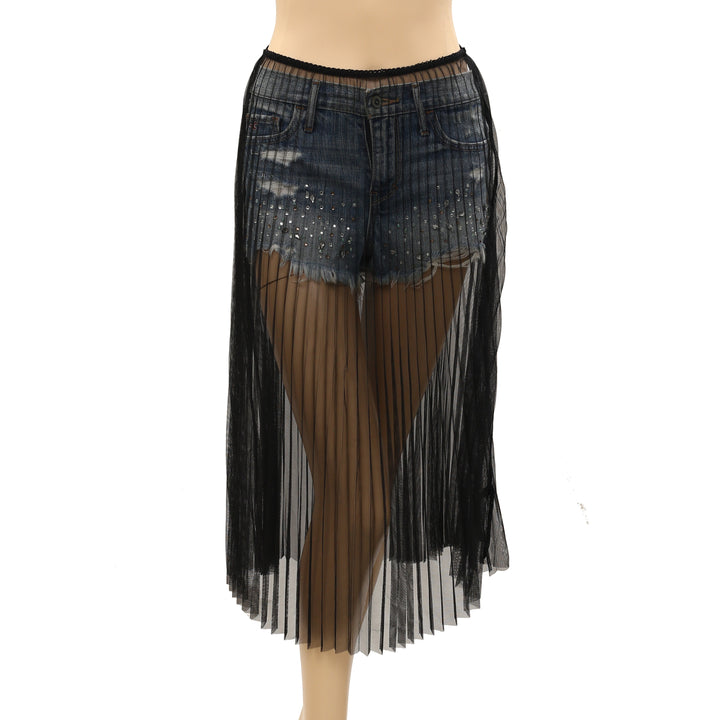 By Anthropologie Sunburst Pleated Sheer Midi Skirt