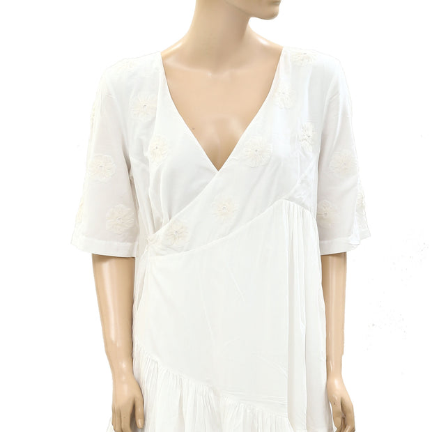 Merlette Aronia Floral-Appliqué Cotton-Blend Wrap Dress