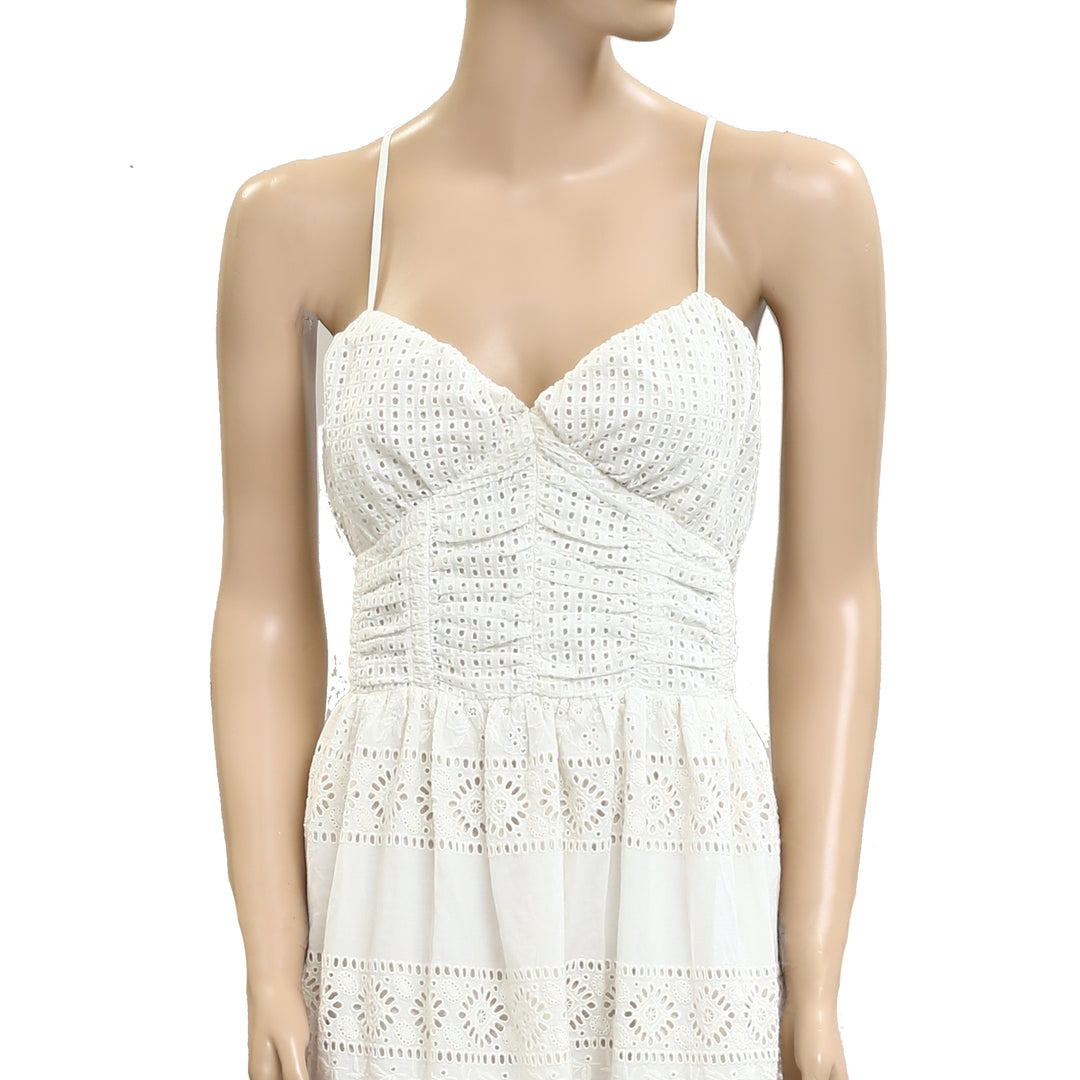 Sezane Floral Eyelet Embroidered Sleeveless Long Maxi Dress